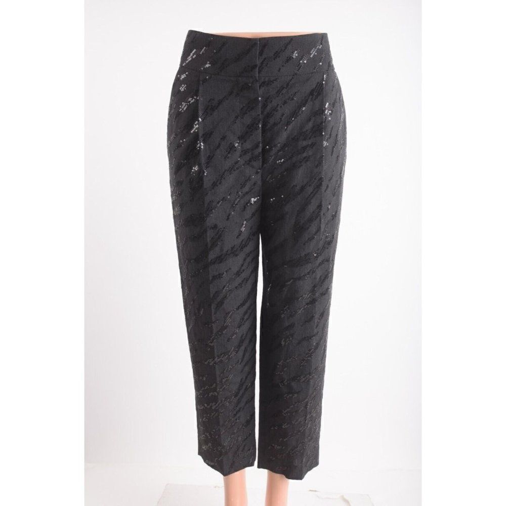 Brunello Cucinelli Women Sequin Dress Pants Wool Linen IT 42 US 6 Gray Black NWT